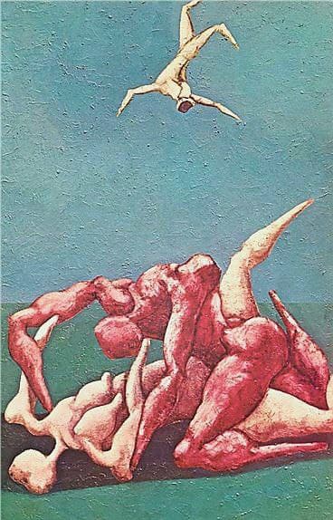 اردیبهشت است
قتال‌ترين ماه ِمنظومه‌ شمسی.

- بهرام اردبیلی

- نقاشی از بهمن محصص؛ سقوط ایکاروس.

*در طرح محصص خبری از دریا نیست و ایکاروس نه به دریا، که بر روی زمین سقوط می‌کند و در زمین [خودِ زندگی: تنگی و سردی در فاصله/ دور شدن از خورشید (روشنایی)] غرق می‌شود.