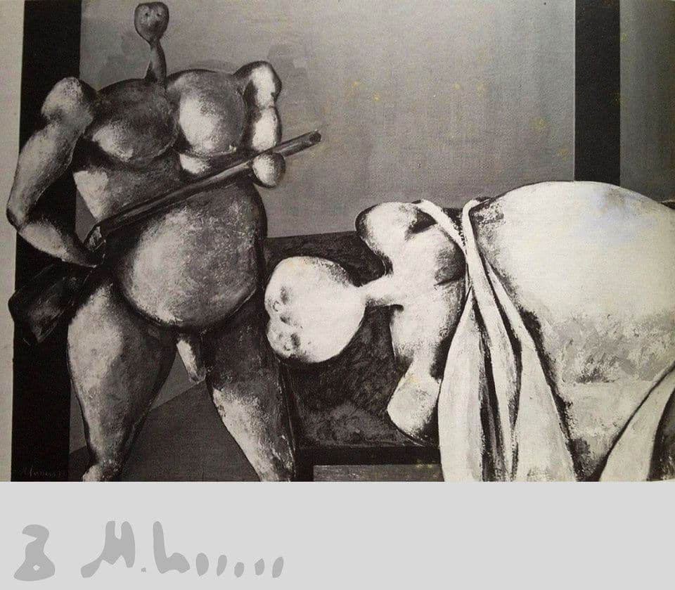 عکس عباس عطار از جسد بی‌جانِ هویدا در سردخانه پس از اعدام انقلابی او؛ بالایِ سر جسد هویدا، جوان‌هایی تفنگ به‌دست، کوچک‌اندام با پوزخند ایستاده‌اند و پیروزی خود را زوزه می‌کشند، همان پیروزی که به قولِ محصص حماقت دوران است. تصویر دوم نقاشی محصص از عکس عطار از جسد هویداست. در نقاشی او، صورت «انسان» انقلابی بی‌شکل/بی‌نشان است و سر یا جمجمه آن کوچک؛ که احتمالاً نمادی از بی‌خردی‌ست که معلولِ یک شور سرمستانه به‌ظاهر پیروزمابانه است. این‌جا محصص برایِ نشان‌دادنِ این بی‌خردی و باختن عقل/شعور به شور کاذب، عضو تناسلی انسانِ جانورنمایِ پیروز را از سر/کله او بزرگ‌تر کشیده تا نشان دهد این پیروزی تنها نتیجه مرگ خرد است (در حالی که سر/کله هویدا که بی‌جان بر رویِ تخت افتاده هم‌چنان بزرگ تصویر شده؛ شکست-پایانِ عقلانی هویدا بر پیروزی شور کاذب می‌چربد). هویدا دست به تخریب خود زد (جانِ خود را از دست داد)، اما به فاجعه پشت نکرد؛ و این همان سرآغاز نجات انسان است که در باور محصص بود.