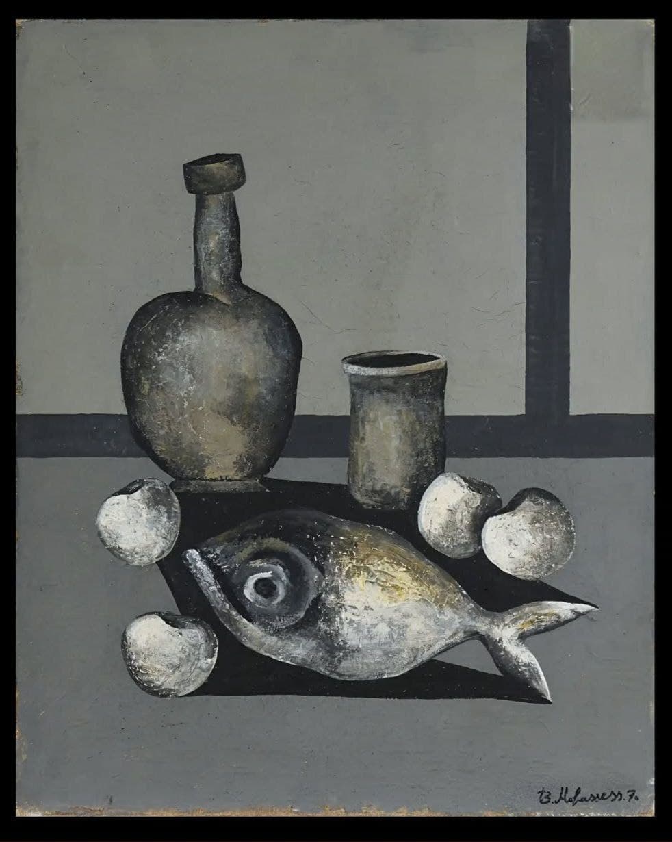 من همیشه برخاستهام
باز، بازتر برخاستهام از میانِ کبودی و نشستهام در میانِ کبودی.
| پرویز اسلامپور
| بهمن محصص، طبیعت بیجان، ۱۹۷۰.